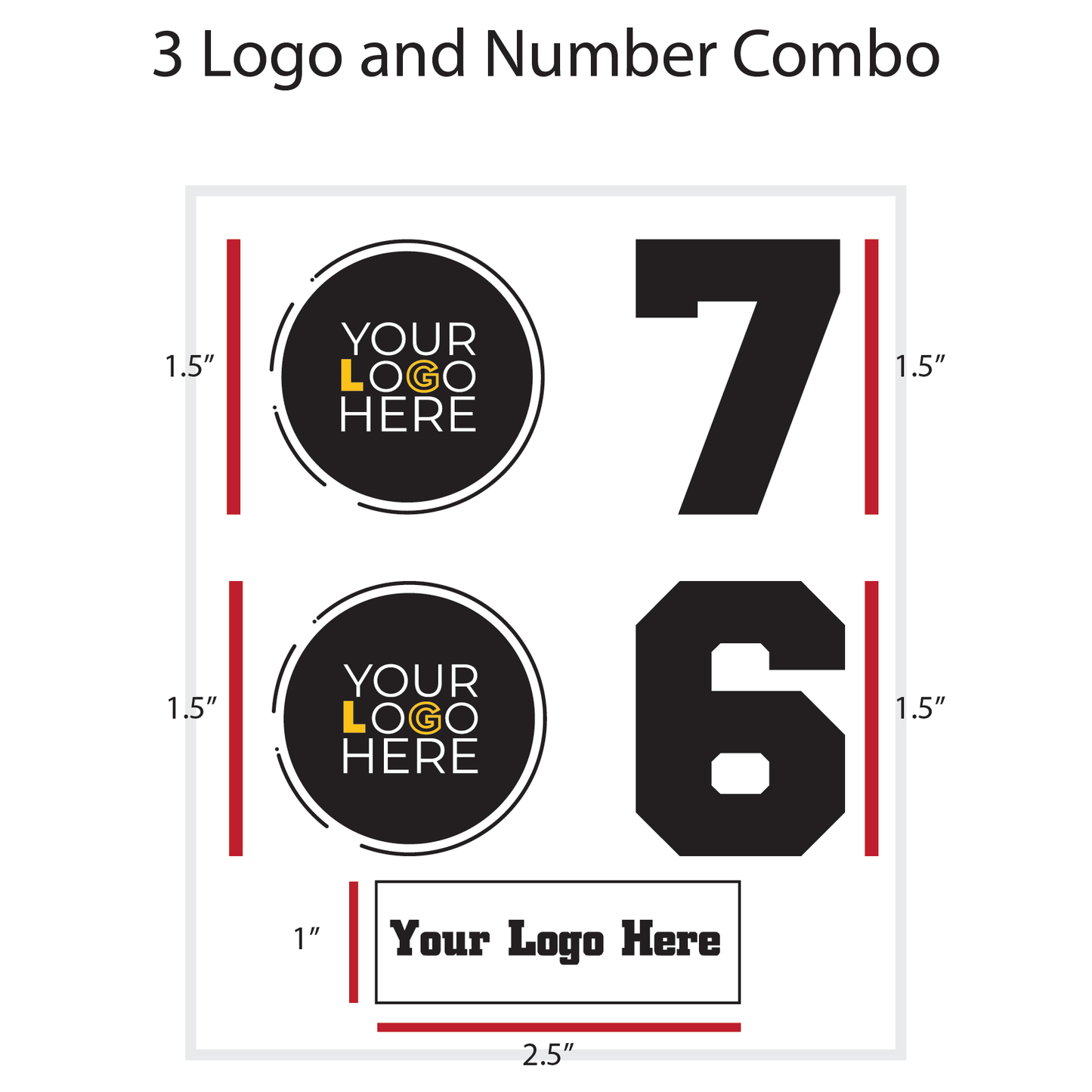 Side Logos, Front Logo, And Number Hockey Helmet Sticker Combo